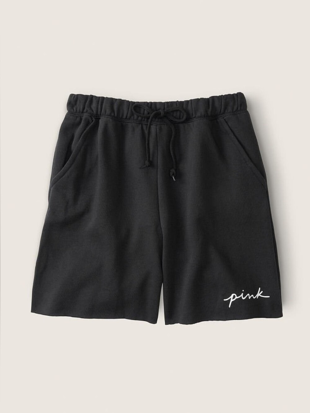 PINK Victoria's Secret Black Men's Drawstring Knit Shorts with White Logo